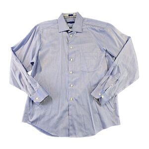 Egara Dress Shirt Blue Striped Men's XL Button Down Flip Cuff Non Iron L. Sleeve